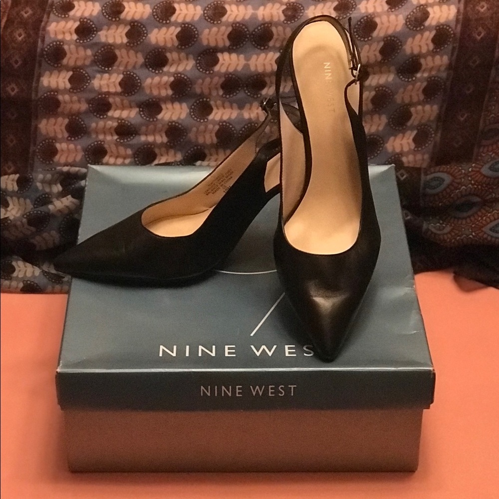 Black Nine West Slingback Heels. Size 10